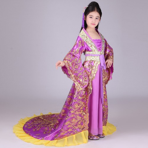 Girls fairy princess folk dance dresses kids children red violet blue competition film cosplay stage performance dancing dresses outfits